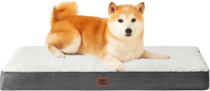 EHEYCIGA Orthopedic Dog Bed Large with Removable Washable Cover,Beige,36x27 | Egg Crate Foam Support,Durable Oxford fabric,Non-Slip Bottom,Machine Washable,Soft Waterproof Plush Pet Bed Mat For Crate
