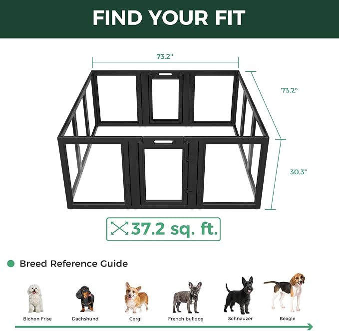FXW AuraSpace Clear Acrylic Indoor Dog Playpen, 30" H, 12 Panels, Black | Open View, Modern Home Fit, No Climbing Bars, Tool-Free Setup, For Small & Medium Dogs
