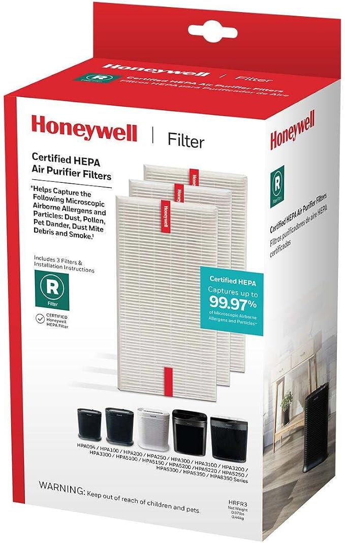 Honeywell HEPA Air Purifier Filter R, 3-Pack Air Filter Replacements | Air filtration for allergens, air filter for air purifier, HPA100/HPA200/HPA300 hepa filter replacement, 3000/5000 Series