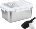 RUIAN 10L Airtight Pet Food Storage Container Stainless Steel with Scoop | - Translucent Moisture-Proof Plastic Bin for Dry Food, Cat/Dog Treats, Grains - Seal Locking Lid Keep Fresh (JC366-2)