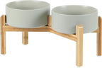 Havniva Dog Bowls Elevated, Ceramic Dog Food and Water Bowl Set | 7.3” Raised Dog Food Bowl, Elevated Dog Bowls with Bamboo Stand, Non-Slip Dog Water Bowl for Medium Dog, Large Capacity