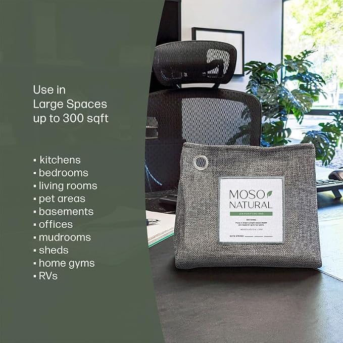 Moso Natural Air Purifying Bag 600g (2 Pack) Premium Charcoal Odor Absorber & Room Deodorizer for Large Spaces — Lasts 2 Years, Bedroom, Basement, Pet Odor Eliminator for Home, Bamboo Charcoal Bag