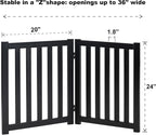 LZRS Wooden Free Standing Foldable Dog Gate Indoor – Solid Hard Wood 40" W x 24" H, Step-Over Safety Pet Gate for Doorways, Stairs & Small Spaces - Indoor Use, Black
