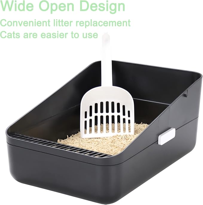 Sfozstra Small Cat Litter Box: Leak Resistant Removable Tray Modern Style | Cats Under 8 lbs/ Anti Tracking Pedal / Easy Cleaning / Apartment Friendly/ Minimalist Black Look