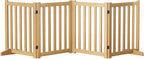 Wooden Freestanding Foldable Dog Gate, 24 Inch Height 4 Panel Pet Gate No Drill for Doorways Stairs, Fully Assembled Indoor Puppy Fence (Wood Color, 80" W x 24" H)