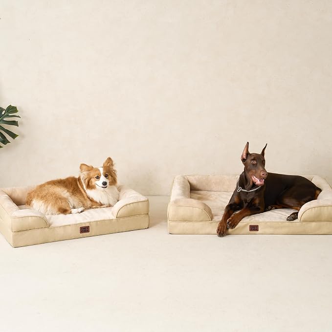 EHEYCIGA Orthopedic XXL Dog Bed, Waterproof Washable XL Big Pet Bed 52" | Non-Slip Bottom and Egg-Crate Memory Foam Extra Large Pet Couch Bed with Washable Removable Cover, Greige