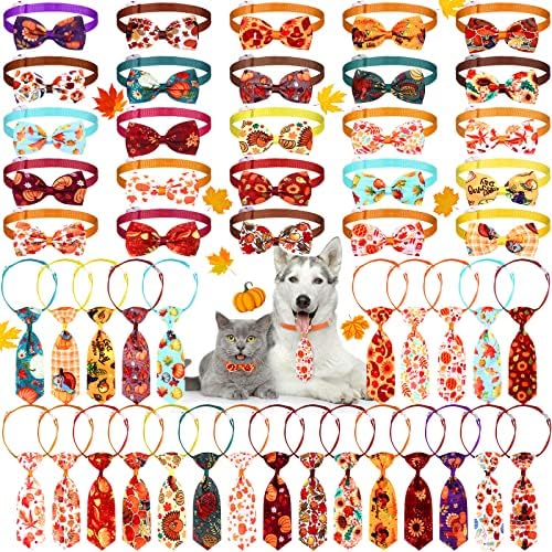 Sadnyy 50 Pcs Fall Dog Bow Ties Neckties Adjustable Collar, Thanksgiving by Sadnyy