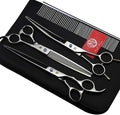 Purple Dragon 8.0 in Dog Grooming Scissors Set with Anti-Shock Bag - Silver | Japanese 440C Steel Pet Grooming Shears, Comfortable Grip, Includes Curved, Straight & Thinning Scissors with Silencer