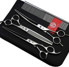 Purple Dragon 8.0 in Dog Grooming Scissors Set with Anti-Shock Bag - Silver | Japanese 440C Steel Pet Grooming Shears, Comfortable Grip, Includes Curved, Straight & Thinning Scissors with Silencer