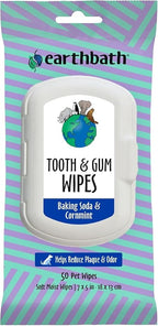earthbath Tooth & Gum Wipes, Mint Dog Teeth Cleaning Wipes, 50 Count | No Brush Pet Dental Finger Swab for Dog and Cat Teeth Cleaning, Made in USA - Baking Soda & Cornmint