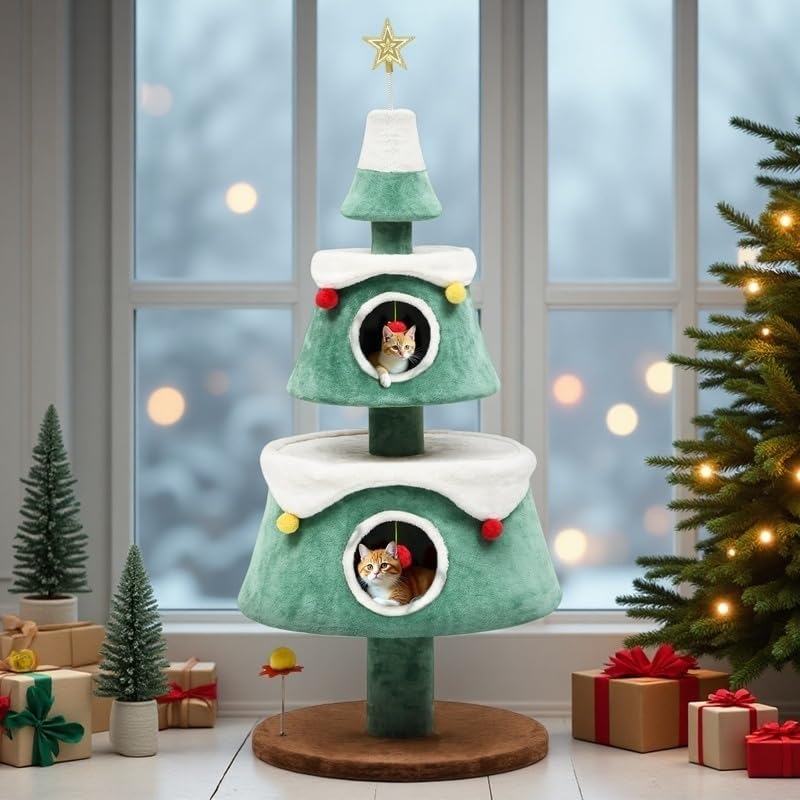 DWVO 63" Christmas Cat Tree with 2-Storey House by DWVO