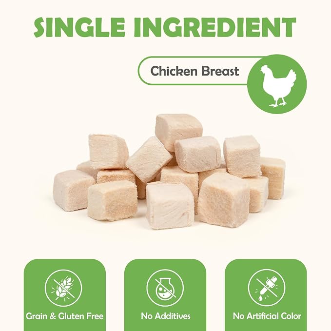 Freeze-Dried Chicken Treats for Dogs and Cats, 6 oz | Single Ingredient, High Protein Recipe, Grain-Free Snack, Food Topper Use, Training Treats