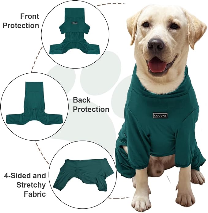 Dog Pyjamas PJS Sweater Clothes and Home Clothing Suitable for Small to Medium Breeds of Dogs, Dog Neutering Suits, Extra-Large Stretch Fabric, Four-Legged Clothes(Thin Dark Green, L)