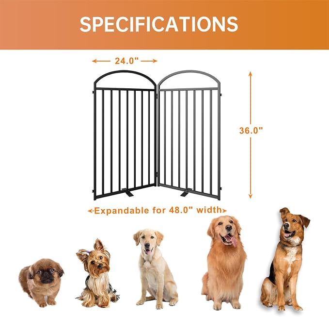 SNUOWU 2 Panels Full Matel Freestanding Dog Gates, 48" Extra Wide 36" Tall Free Standing Dog Pet Gate for Indoor & Outdoor. Foldable Pet Fences for Doorways, House, Stairs, Porch, Deck, Yard
