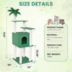 Outdoor Tall Weatherproof Cat Tree Tower with PE Board and Cat Scratch Post | 72in Green Multi-Level Cat Tree with Spacious Cat Condo,Waterproof Board,Easy to Assemble&Clean,for Indoor&Outdoor Use CTT-4
