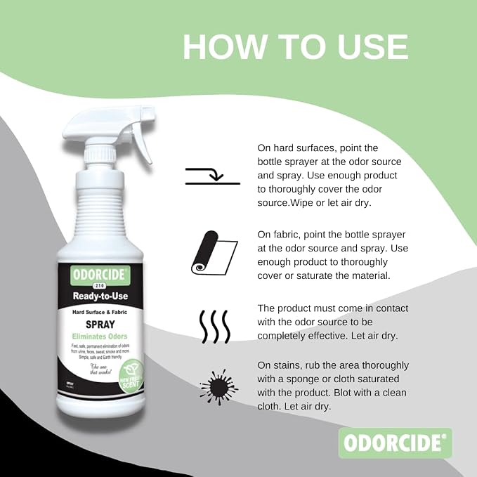 Odorcide Odor Eliminator Spray: Odor Eliminator for Strong Odor on Carpets, Hardwood & More - Smoke, Sweat & Pet Odor Eliminator for Home w/ Non-Enzymatic Formula, 32 Oz (Fresh Scent)