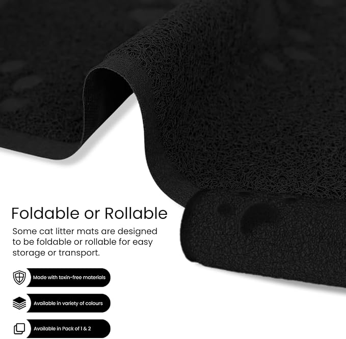 Andalus Extra Large Cat Litter Mat, Pack of 1 - Waterproof, Non-Slip & Easy to Clean Cat Litter Box Mat for Extra Efficient Pet Litter-Trapping, Black (35” X 23”)