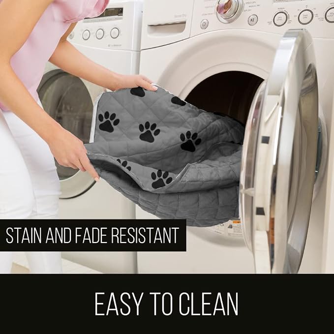 Sofa Shield® Couch Slip Covers for Dogs, Reversible Furniture Protector with Strap, Stain and Tear Resistant Cushion Cover, 78 inch Seat, Machine Washable Slipcover Pets, Cats, Paw Gray Black