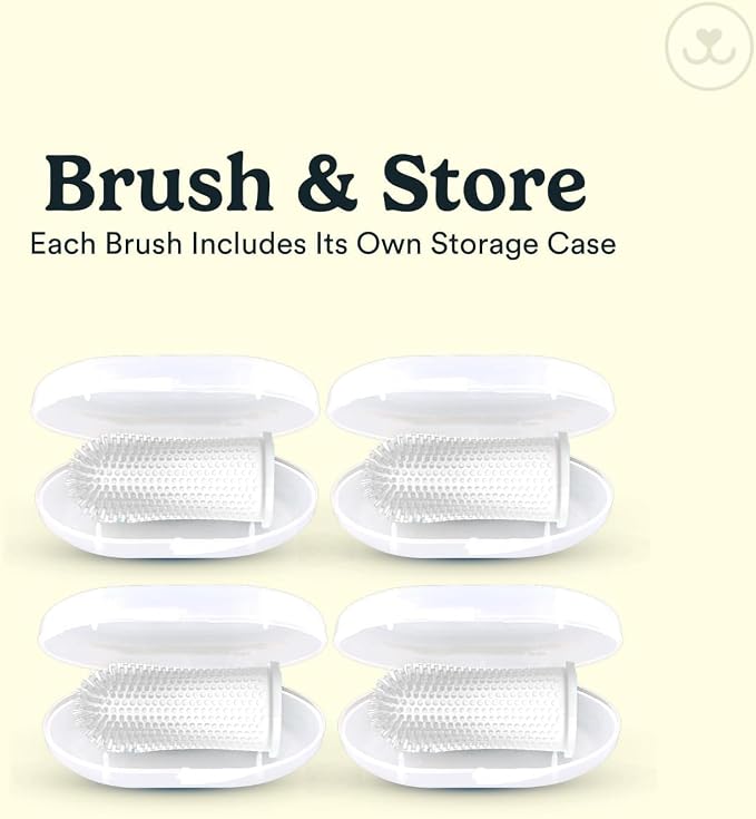 Jasper Dog Toothbrush, 360° Finger Toothbrush for Dogs & Cats, Clear 4-Pack | 12x More Bristles, Teeth Cleaning Kit for Small & Large Pets, Toothpaste Not Included, Fights Bad Breath, Extra Soft Silicone
