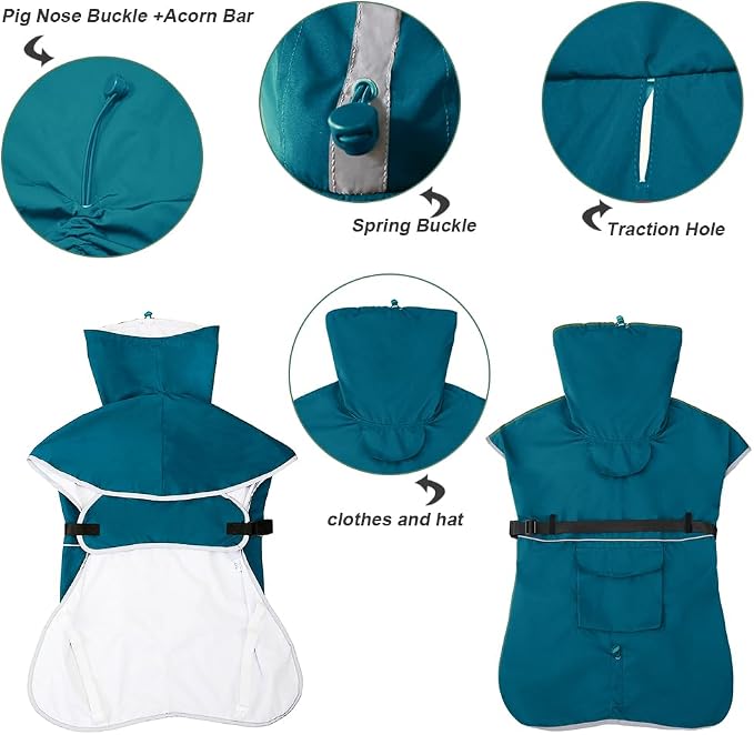 Waterproof Dog Raincoat Adjustable Dog Hooded Slicker Poncho Raincoat for Medium Large Dogs, Reflective Dog Rain Jacket(Blue, 5XL)
