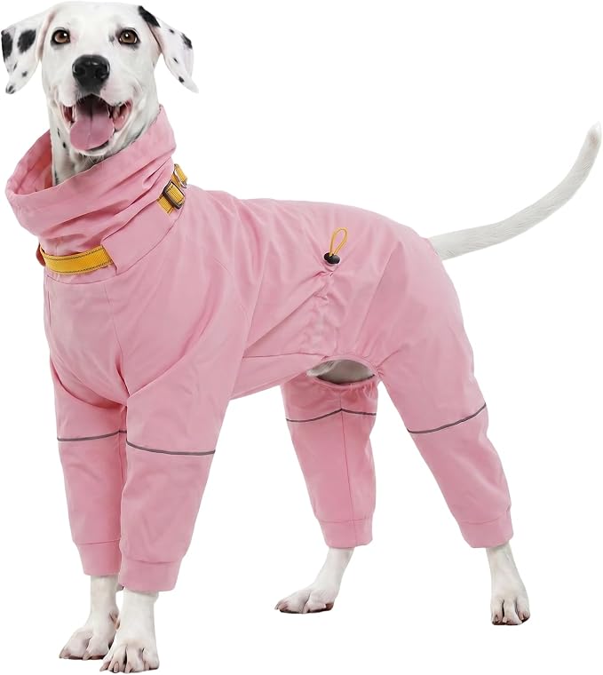 Kouser Waterproof Full-Body Coverage Dog Raincoat, Pink L | Dog Raincoat with Reflective Stripes, Adjustable Dog Rain Jacket with Leash D-Ring, Hooded Poncho for Small Medium Large Dogs