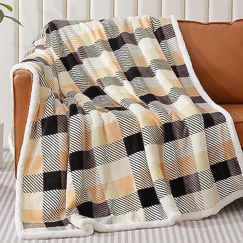 Touchat Sherpa Plaid Twin Blanket 60" X 70", Fuzzy Fluffy Soft Cozy Throw Blanket, Twin Size Plush Fleece Flannel Plush Microfiber Blanket for Couch Bed Sofa (Brown Color) - Image 2