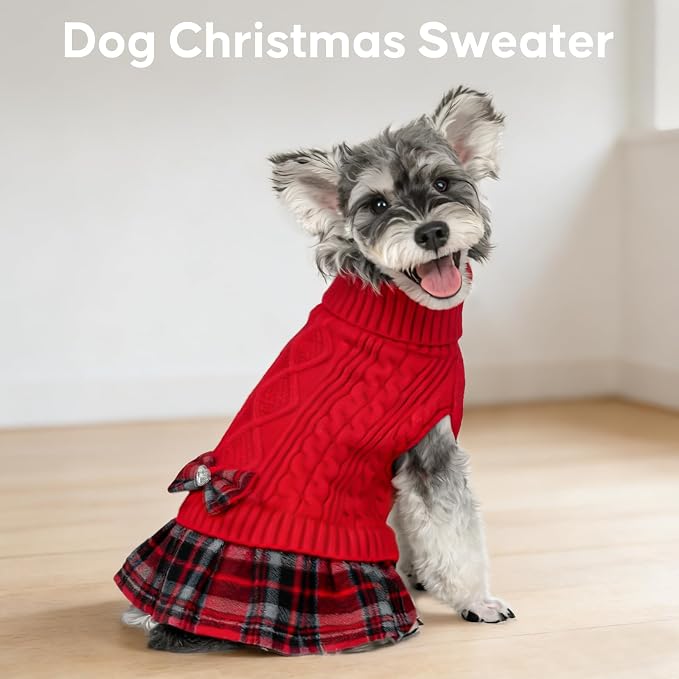 KYEESE Dog Sweater Dress Turtleneck Thick Knit Pullover for Cold Weather | Stretchy Fit, Lightweight & Warm, Cozy Knit Comfort, Cute Bow Accent, Gentle on Sensitive Skin, Comfortable Daily Wear
