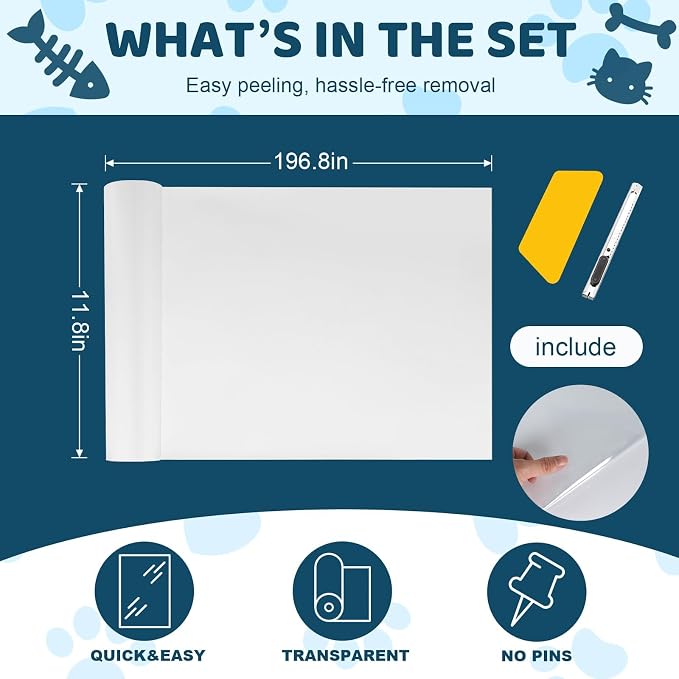 Transparent Cat Scratch Furniture Protectors 12x196.8in Scratch Guards | transparent guards, heavy-duty anti-scratch, safe for leather, fabric, wood, peel-and-stick, residue-free removal