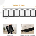 LZRS 6-Panel Extra Wide Wooden Freestanding Dog Gate: Foldable Solid Wood and Steel Wire Chew Resistant Safety Barrier for Doorways, Stairs, and Open Long Spaces Indoor Use,Dark Black