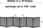 LZRS Wooden Free Standing Dog Gate 120" W x 24" H, Foldable Solid Hardwood Pet Safety Fence for House Doorways, Stairs, Hallways, Step-Over Pet Barrier, No Drill Easy Setup, Black