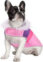 HDE Dog Puffer Jacket Fleece Lined Warm Dog Parka Winter Coat with Harness Hole Pink Stripe - M
