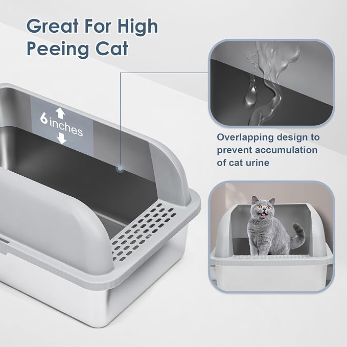 Suzzipaws 2 Pack XL Enclosed Stainless Steel Cat Litter Box for Multi-Cats | High-Side Anti-Leakage Stainless Steel Litter Box, Non-Sticky, Easy-Clean, Less Tracking for Big Cats & Multi-Cat Homes