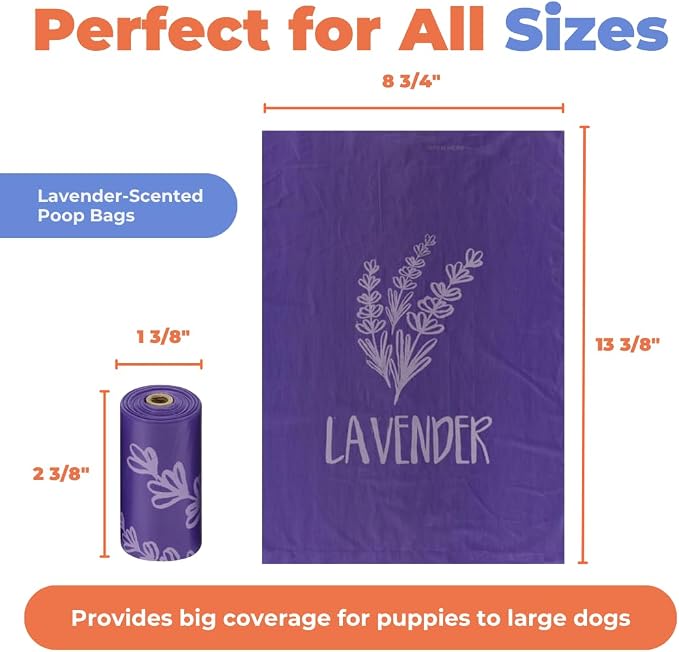 Best Pet Supplies Poop Bags for Dogs - Lavender, 240 Count | Scented, Leak-proof, Easy-Tear perforations, 15 Thick Bags per roll, Outdoor Walking & Travel, Fits Standard Holders