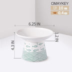 6.25 Inch Extra Wide Ceramic Raised Cat Bowls, Elevated Cat Dish Set | Prevent Neck, Whisker Fatigue, Anti Vomit, for Elder Big Cats & Small Dogs, Dishwasher Microwave Safe, Green & Orange