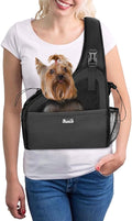 SlowTon Pet Dog Sling Carrier, Hands Free Hard Bottom Papoose Small Animal Puppy Up to 6 lbs Travel Bag Tote Breathable Mesh Support Adjustable Padded Strap Pocket Safety Belt(Widened Black)