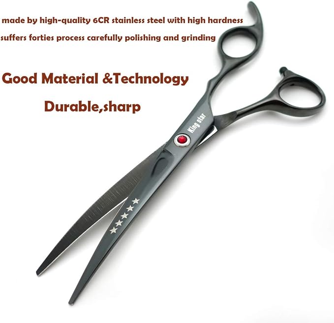 7.0in Titanium Professional dog Grooming Scissors set,Straight & Thinning & Curved scissors 4pcs set for Dog grooming Bright Black With Comb