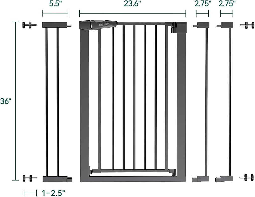 Babelio 36" Extra Tall Baby Gate for Stairs No Drilling, Dog Gate Indoor | Pressure/Wall Mount; Triple-lock System; Auto-close; 200N Impact Tested; Easy Install for Doorways, Kitchen, Hallway, Black