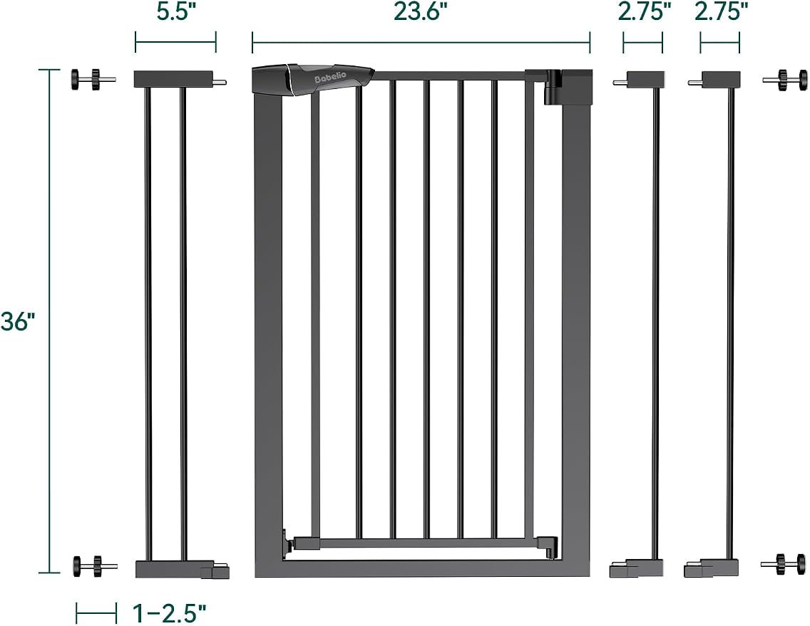 Babelio 36" Extra Tall Baby Gate for Stairs No Drilling, Dog Gate Indoor | Pressure/Wall Mount; Triple-lock System; Auto-close; 200N Impact Tested; Easy Install for Doorways, Kitchen, Hallway, Black