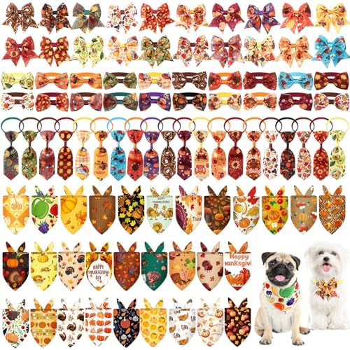 Reginary 120 Pcs Thanksgiving Dog Bandanas Bulk Dog Bows Neckties Set by Reginary