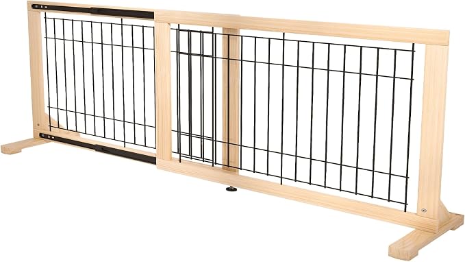 YOCAN Extra Wide Adjustable Dog Gate for Doorways & Stairs, 19.7" Tall, 31.5–61" Wide, Freestanding Pet Safety Gate with Wood & Metal Frame, No Drill Pressure Mount, Indoor Barrier (Black/Natural)