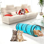PAWISE Cat Tunnel for Indoor Cats, Collapsible Pet Tube with Peek Hole | Peek hole, tear-proof polyester, 10.5x34.5in, for cats rabbits, blue