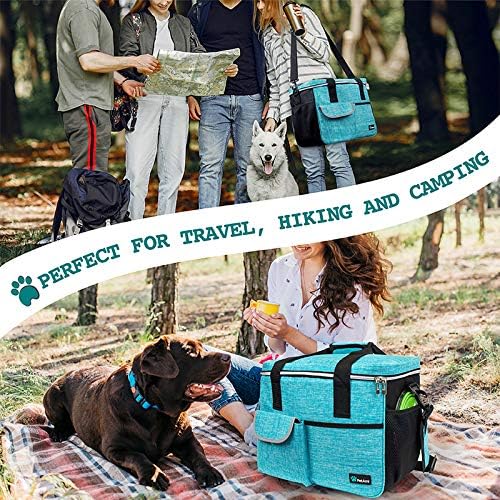 PetAmi Dog Travel Bag Organizer, Pet Travel Kit with 2 Food Containers & 2 Collapsible Dog Bowls, Pet Supplies Tote with Luggage Sleeve, Weekend Road Trip Camping Essentials, Teal Blue, Large