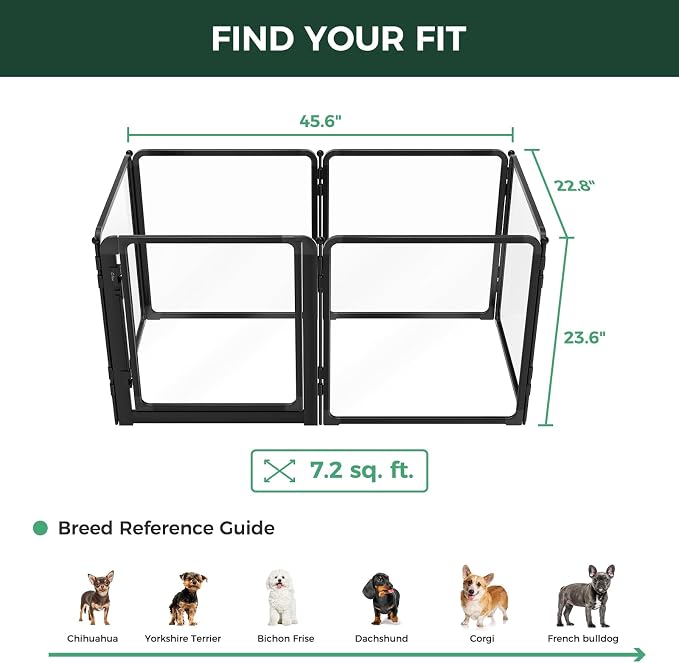 FXW AuraSpace Pro Clear Acrylic Indoor Dog Playpen, 24" H, 6 Panels | Open View, No Climbing Bars, Heavy-duty Metal, DIY Layouts, Easy Access, For Puppies & Small Dogs, Patented