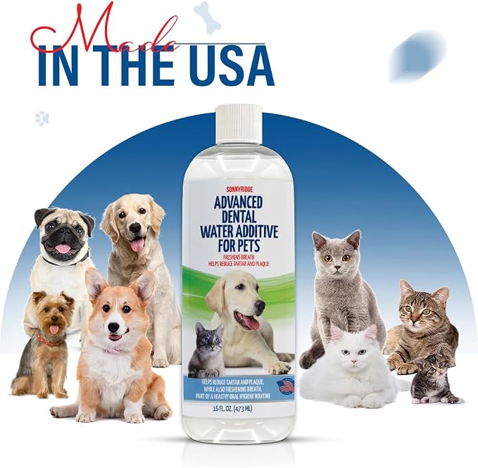 Premium Advanced Dog and cat Dental Water Additive – #1 Rated Fresh Breath & Plaque Fighter - Vet Recommended, Made in USA, 17 fl oz.