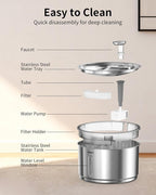 NPET Stainless Steel Cat Water Fountain, 1Gallon/135oz Automatic Pet Drinking Fountain Dog Water Dispenser with 3 Replacement Filters for Cats Indoor