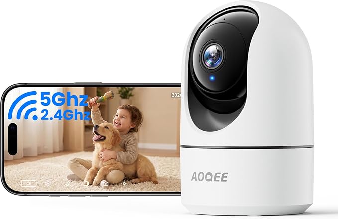 AOQEE 2K Baby Monitor, Security Camera Indoor, 360 Coverage PTZ, G5 1Pack | Baby Monitor with Camera and Audio, Auto Track, Motion Alert, Night Vision, Human Detection, Local TF Card & Cloud Storage