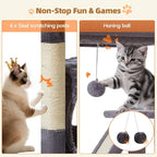 Taoqimiao Cat Tree, 38.5In Cat Tower for Indoor Cats, Suitable for Kittens | Thick Padded Top Perch, Luxurious Cat Condo, Adjustable Basket, 1-Piece Ramp Scratcher, 3 Sisal Posts, Smoky Gray, MS029SG