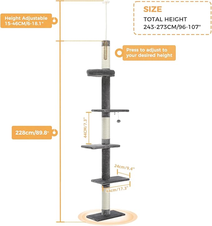 PETEPELA Cat Tree for Indoor Cats, 34.6" Small Cat Tower with Scratching Posts, 2 Condos, Scratching Ramp & Dangling Toys, Cat Play House for Kittens and Small Cats | Compact tower with thick sisal posts, 2 condos, dangling toys & a cozy top bed—for ki...
