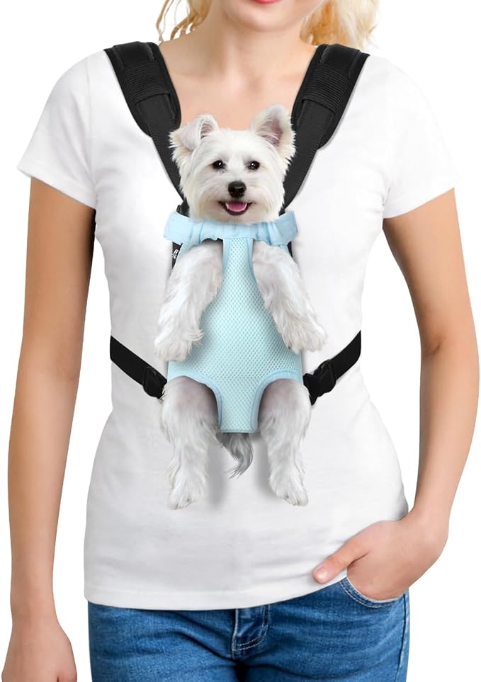 YUDODO Pet Dog Carrier Backpack Adjustable Front Carrier for Small Dog Cat | Legs Out Design, Easy-Fit Travel Backpack, Hiking and Walking, Durable Comfortable, Perfect for Outdoor, Sky, S