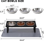 Summark Upgraded Elevated Cat Bowls with Food Mat,15°Tilted Stand Anti Vomiting Raised Cat Dishes for Food and Water,3 Stainless Steel Bowls for Cats and Puppy（Black）